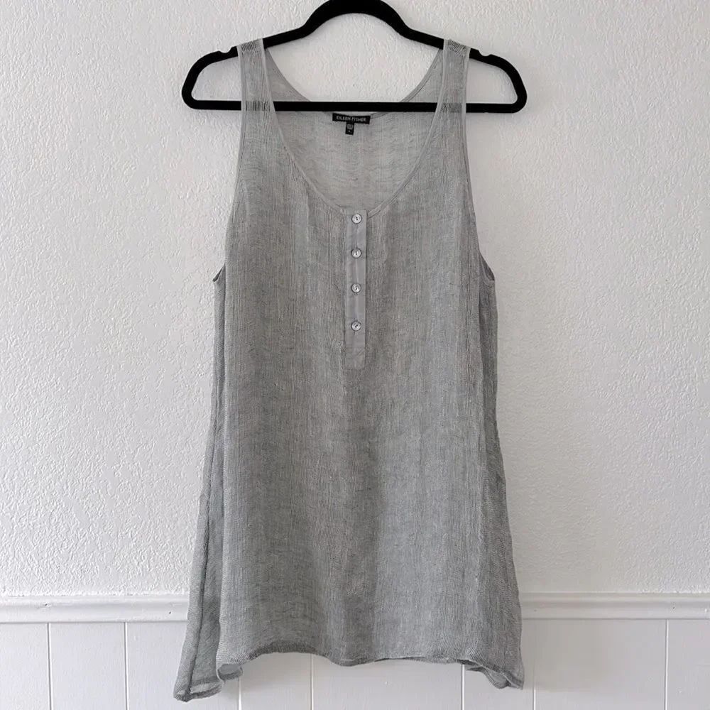 eileen fisher light grey linen mesh vacation summer tank top L